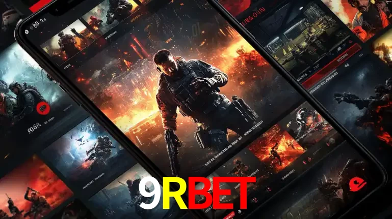 Tela de um celular exibindo uma galeria de jogos de tiro com temática militar, mostrando a variedade de e-sports disponíveis para apostas na plataforma de entretenimento 9RBET.