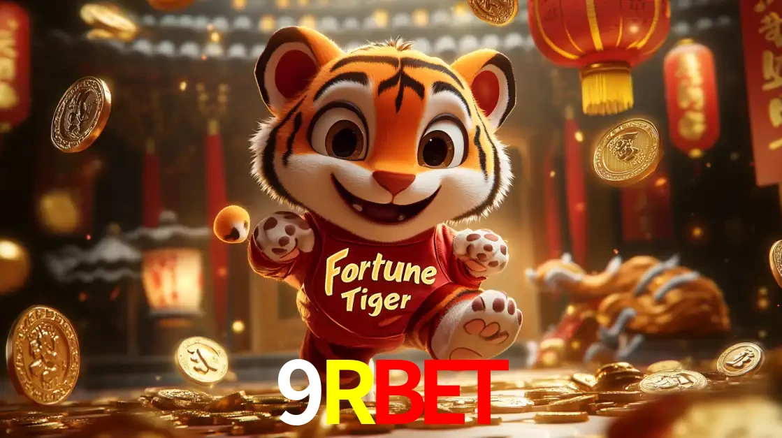 O alegre personagem do Fortune Tiger correndo sobre um caminho de moedas de ouro, simbolizando os grandes prêmios e a diversão do popular jogo de slot do 9RBET.